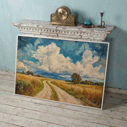 Mountain Landscape with Cloudy Blue Sky Canvas in white floating frame