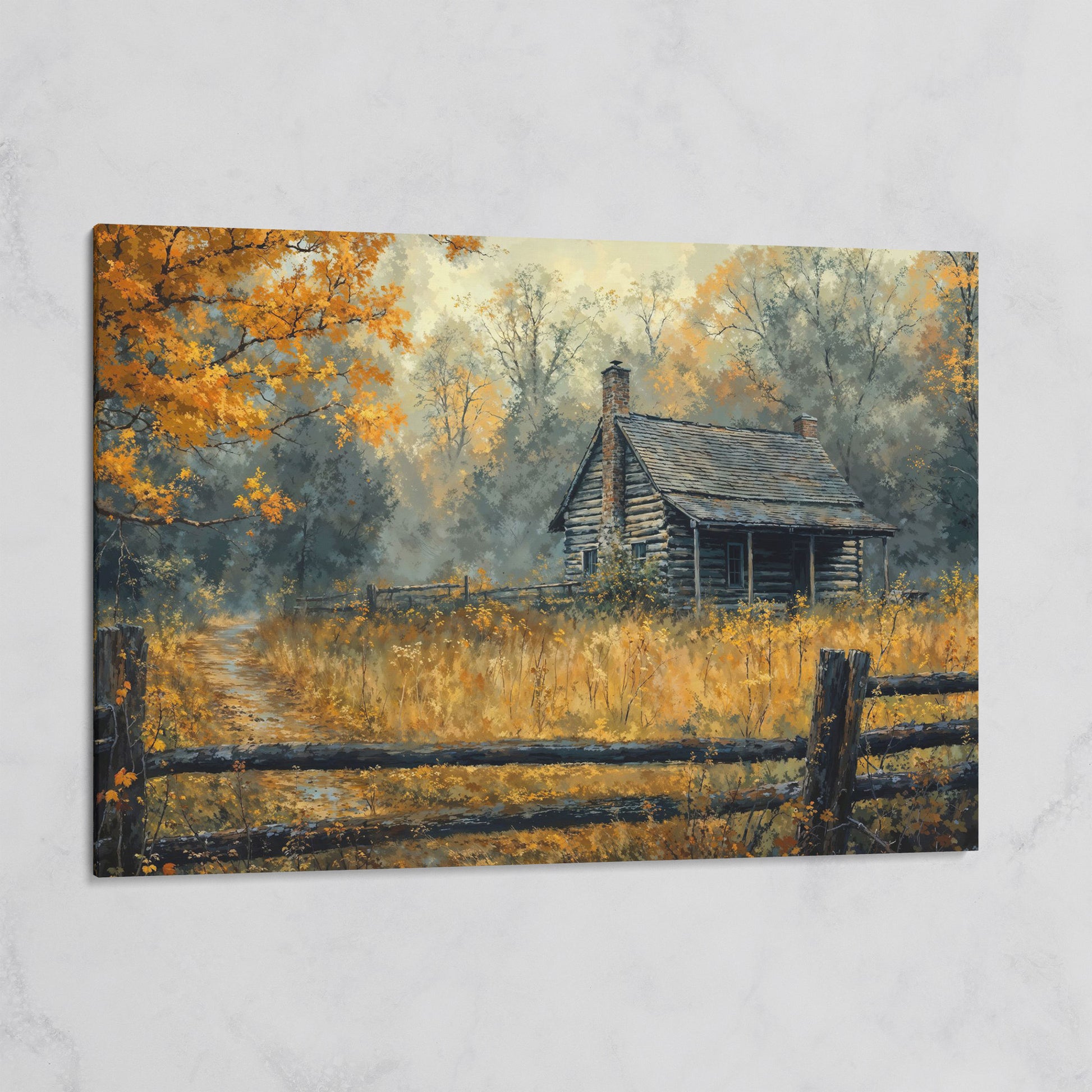 Autumn Forest Cabin Pathway Canvas on gallery wrap