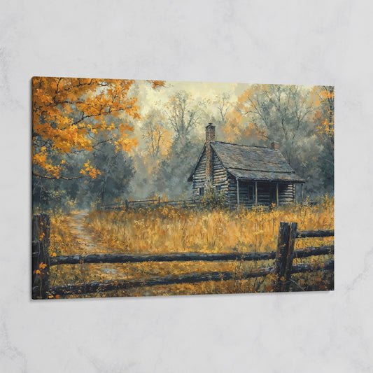 Autumn Forest Cabin Pathway Canvas on gallery wrap