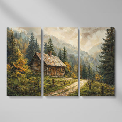 Autumn Forest Mountain Landscape Canvas as 3-panel split version