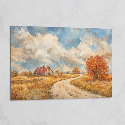 Cottage by the Winding Road Autumn Canvas on gallery wrap