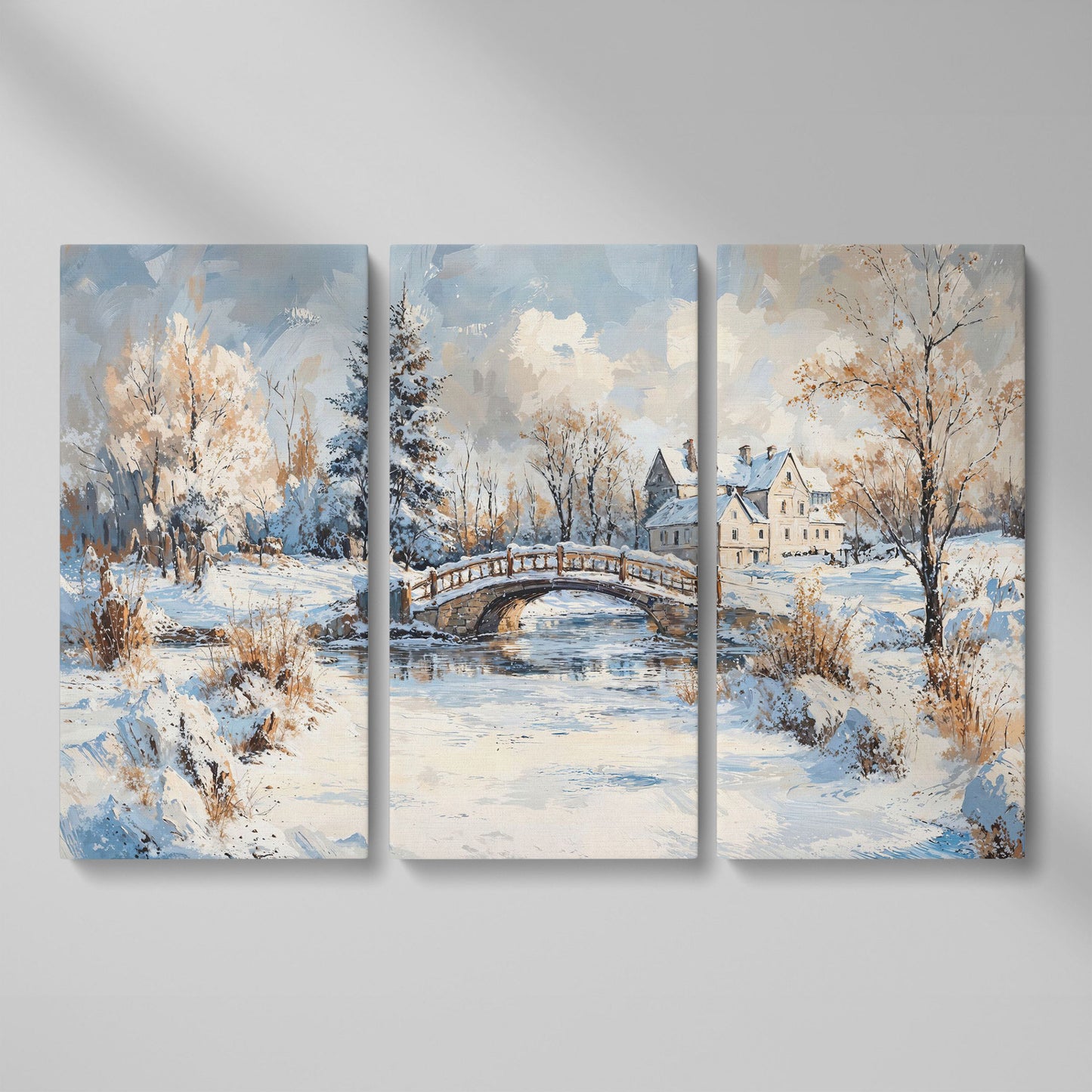 Winter Stone Bridge Canvas as 3-panel split version