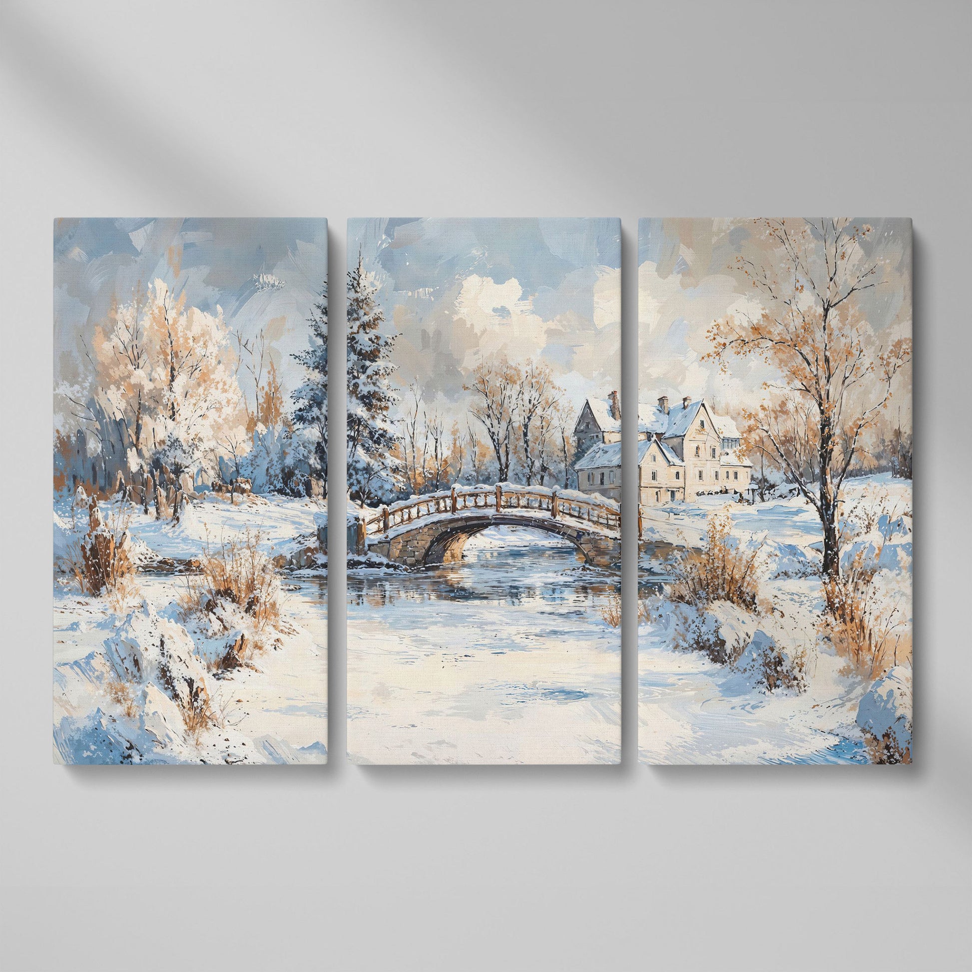 Winter Stone Bridge Canvas as 3-panel split version