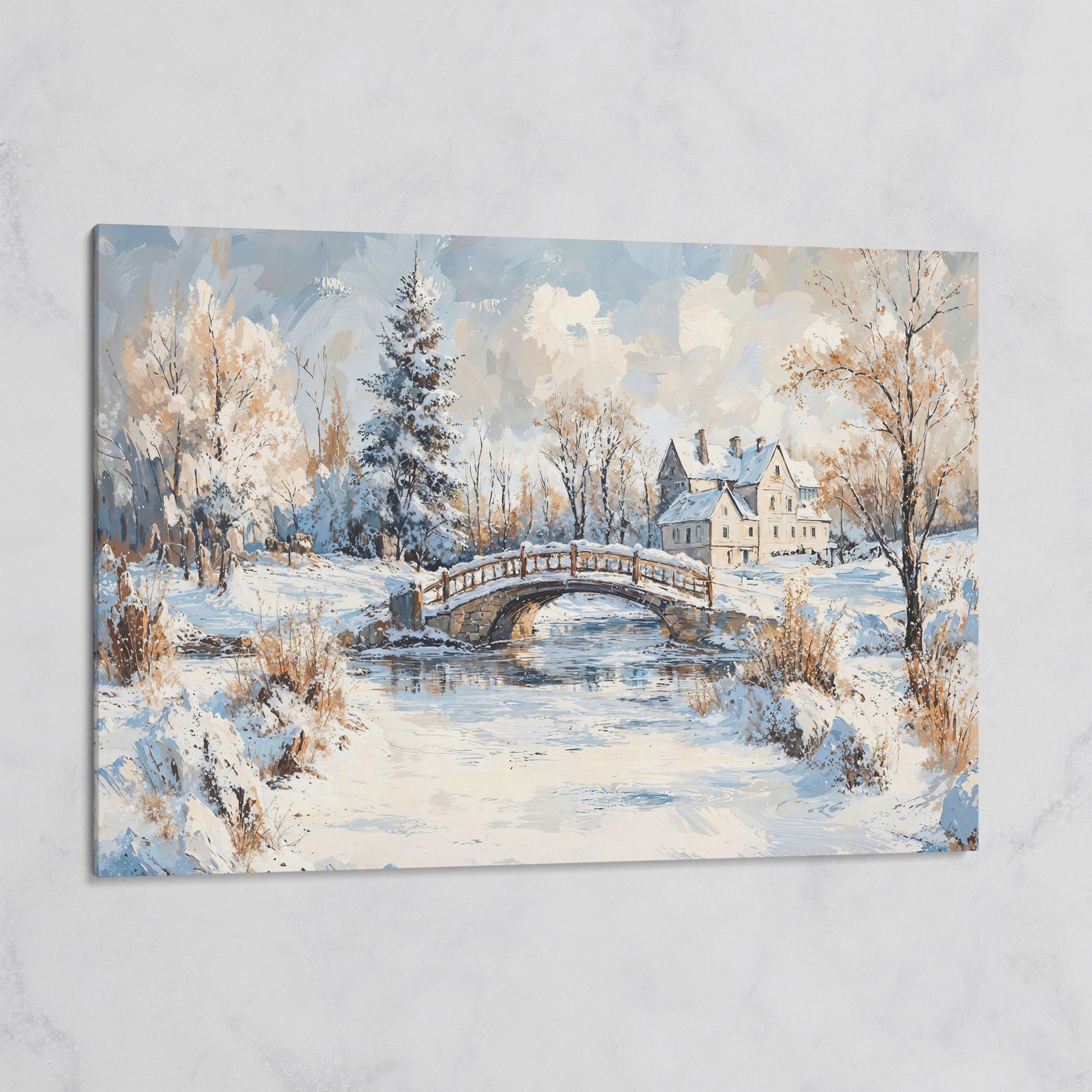 Winter Stone Bridge Canvas on gallery wrap