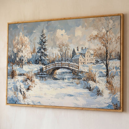 Winter Stone Bridge Canvas shown in white oak floating frame
