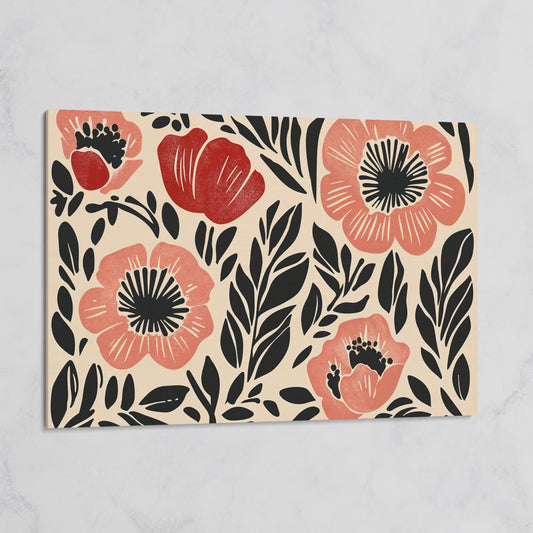 Abstract Poppy Floral Canvas Art, Bold Botanical Wall Piece on gallery wrap