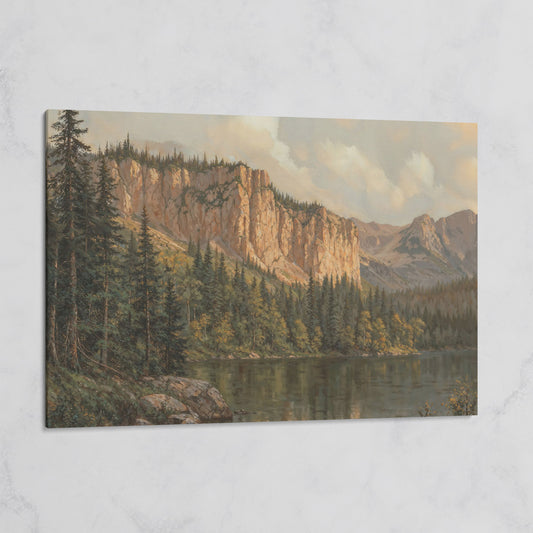 Mountain Lake & Pine Forest Canvas Print on gallery wrap