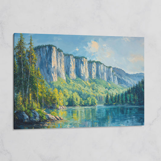 Panoramic Forest with Mountain Cliff Canvas on gallery wrap