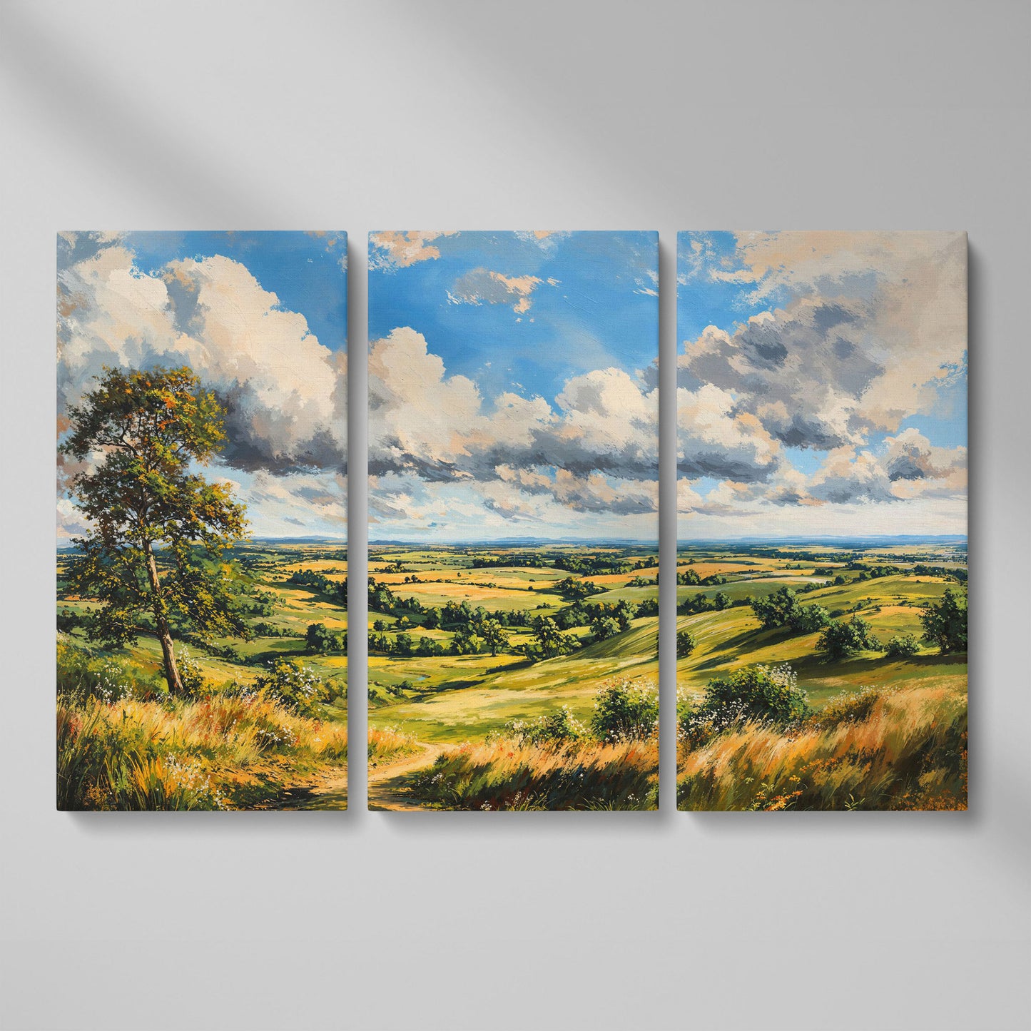 Open Fields and Rolling Hills Canvas Print as 3-panel split version