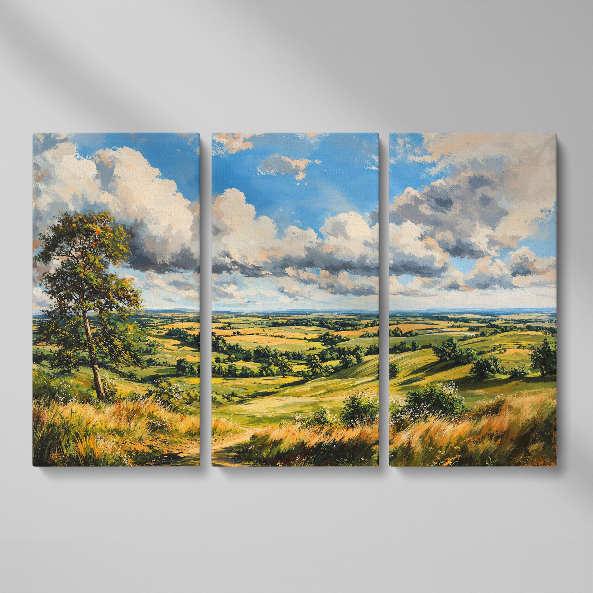 Open Fields and Rolling Hills Canvas Print as 3-panel split version
