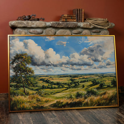 Open Fields and Rolling Hills Canvas Print in antique gold floating frame