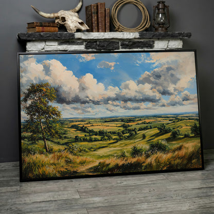 Open Fields and Rolling Hills Canvas Print in black floating frame