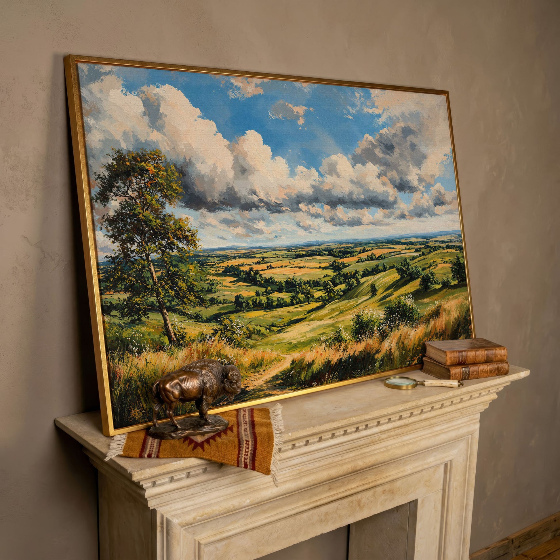Open Fields and Rolling Hills Canvas Print in rose gold floating frame