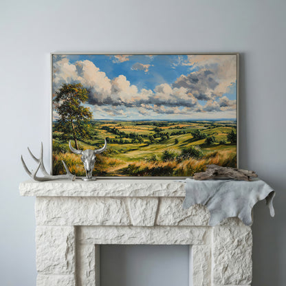 Open Fields and Rolling Hills Canvas Print in silver floating frame