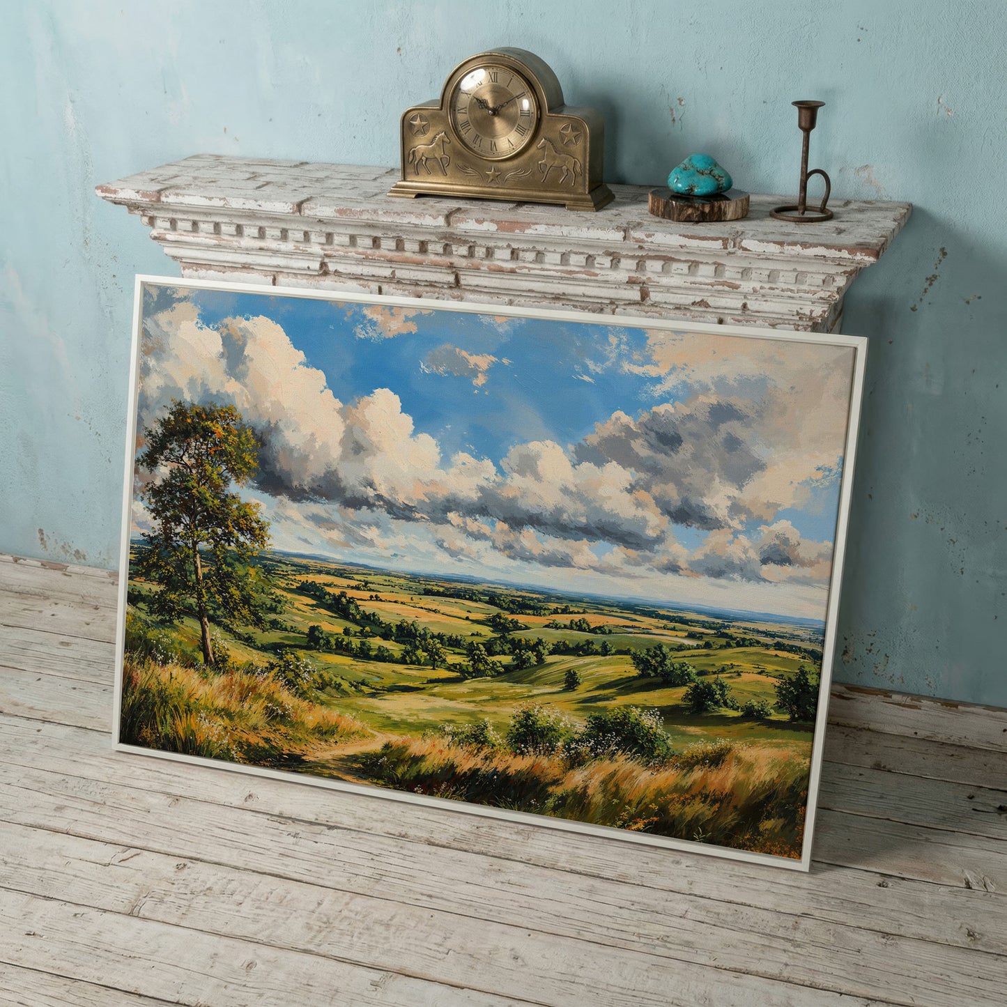 Open Fields and Rolling Hills Canvas Print in white floating frame