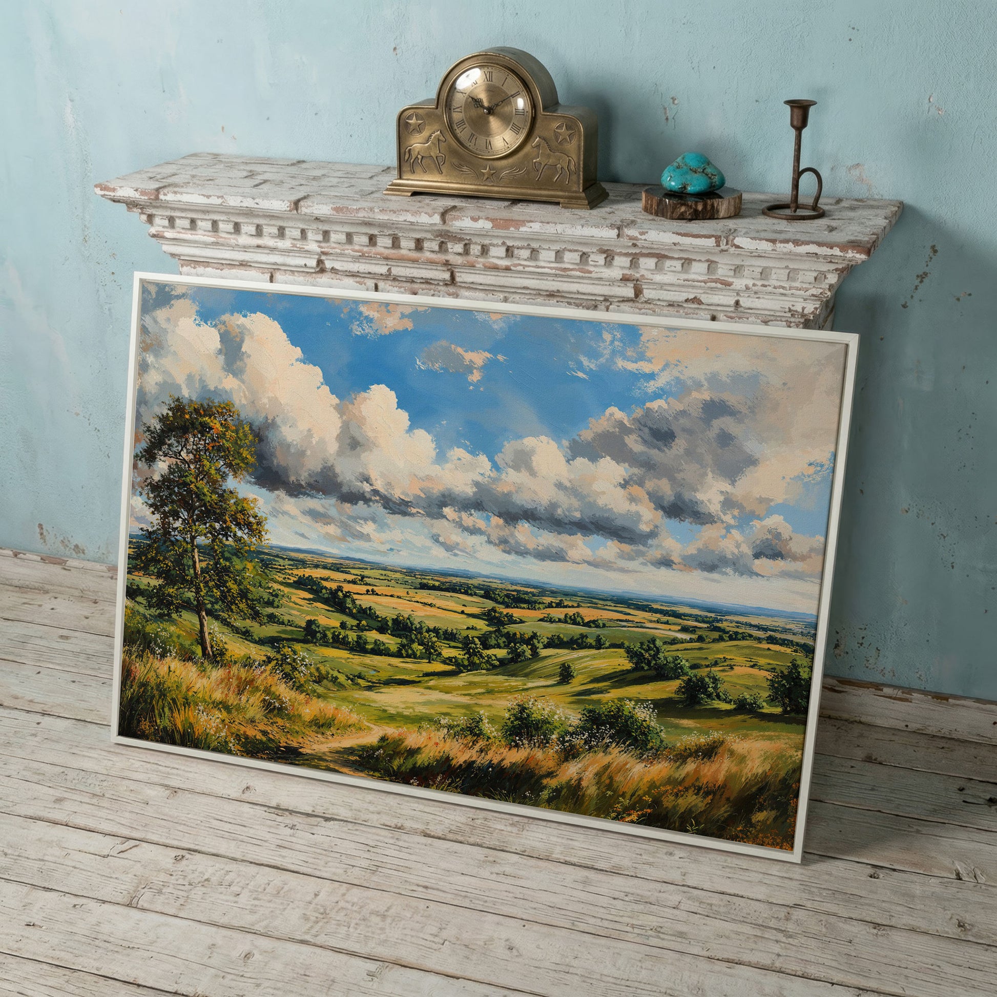 Open Fields and Rolling Hills Canvas Print in white floating frame
