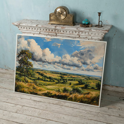 Open Fields and Rolling Hills Canvas Print in white floating frame