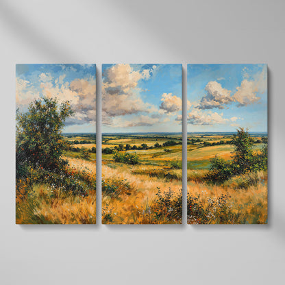 Rolling Hills and Wheat Field Canvas Print as 3-panel split version