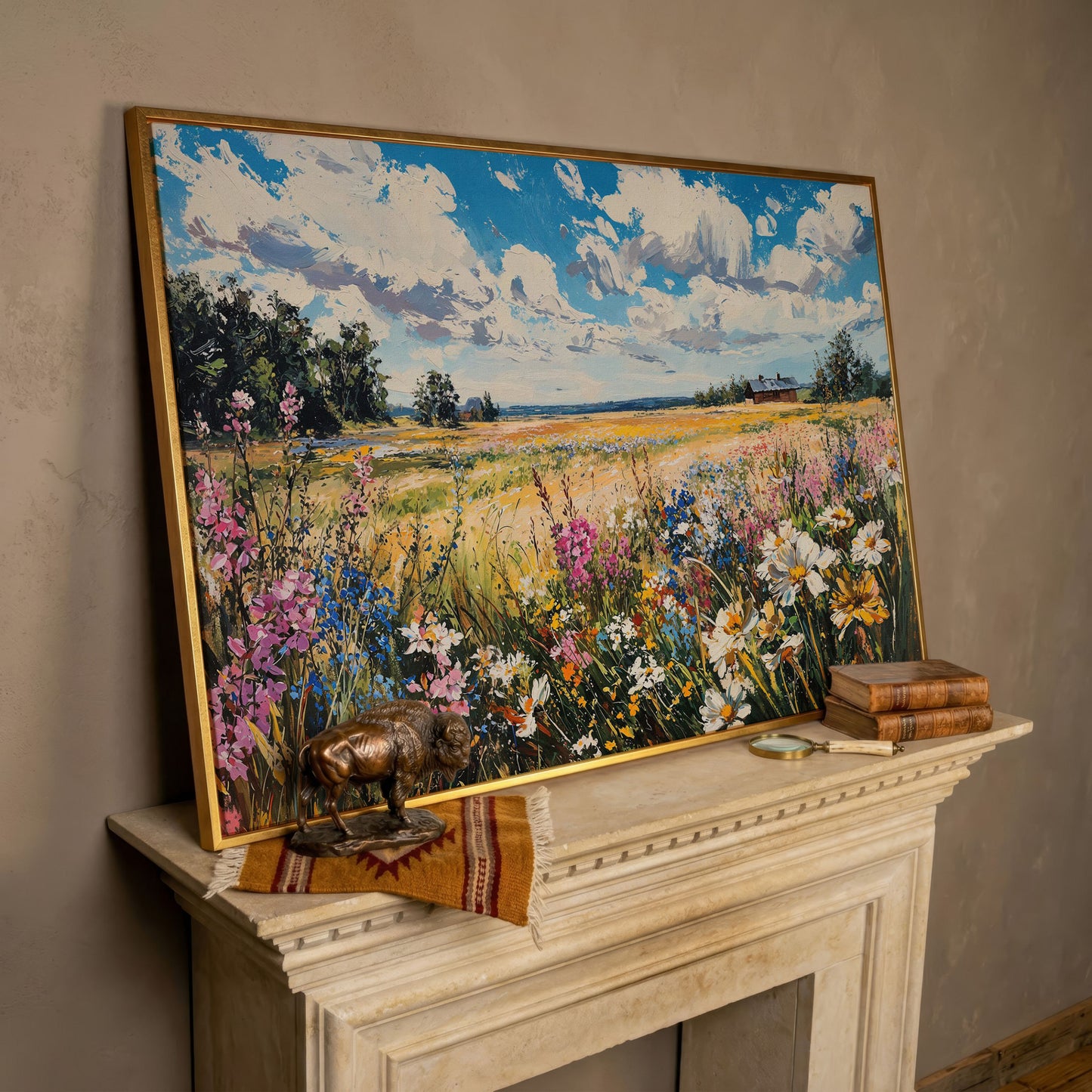Wildflower Field Canvas Wall Art in rose gold floating frame