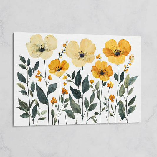 Yellow Boho Floral Canvas Print on gallery wrap
