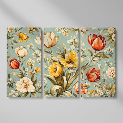 Vibrant Tulips Canvas Wall Art as 3-panel split version