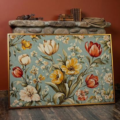 Vibrant Tulips Canvas Wall Art in antique gold floating frame
