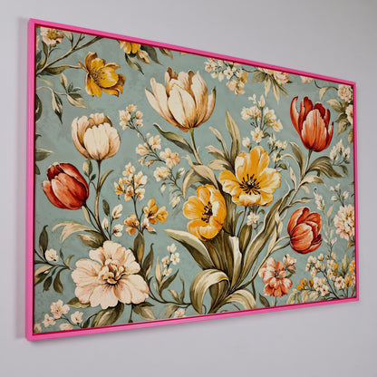 Vibrant Tulips Canvas Wall Art in pink floating frame