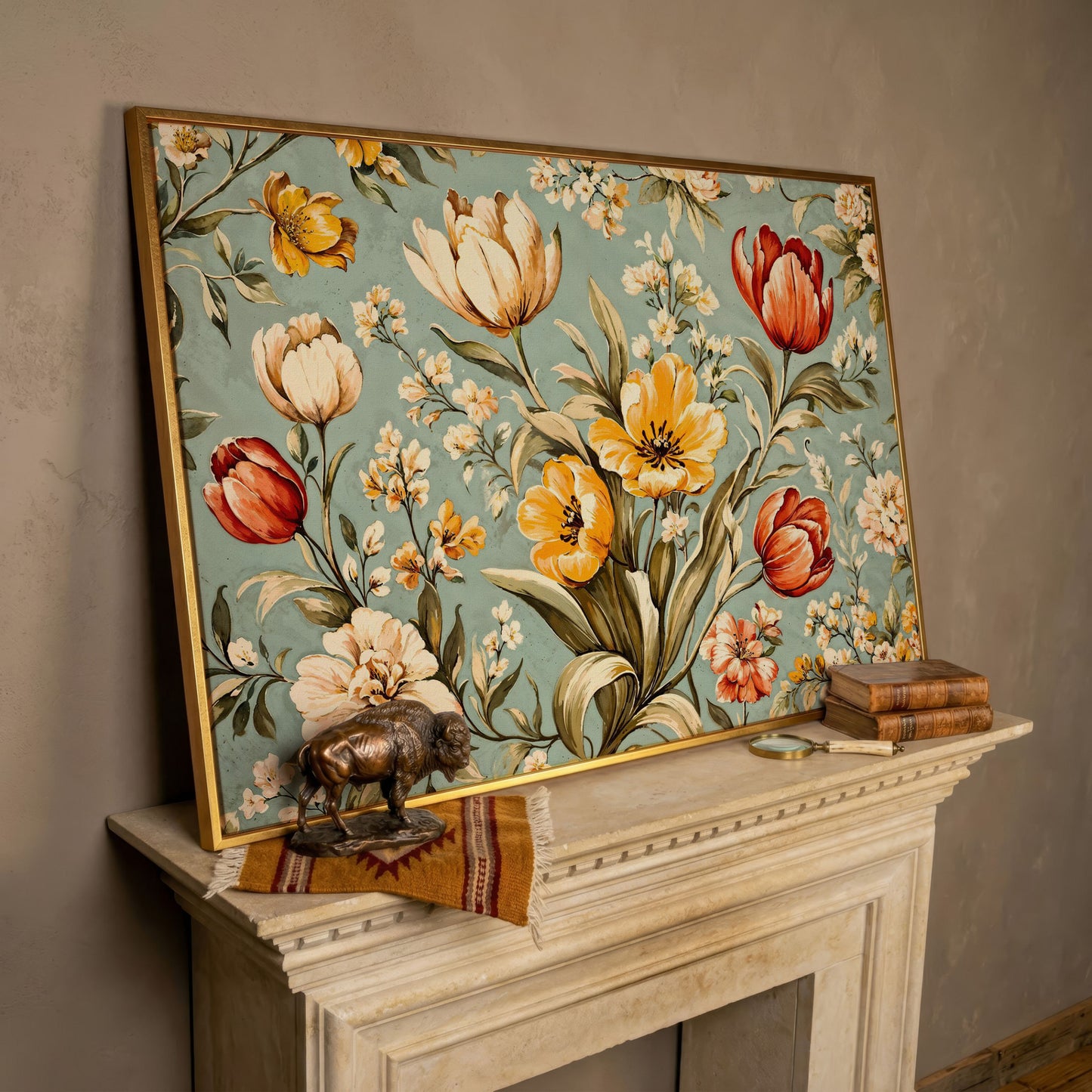 Vibrant Tulips Canvas Wall Art in rose gold floating frame