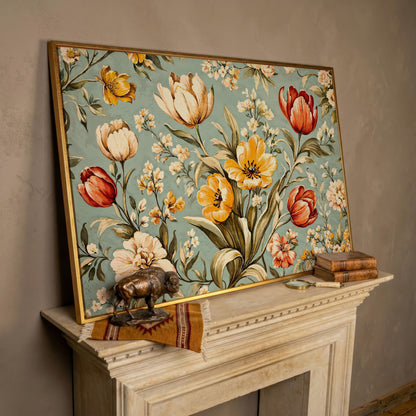 Vibrant Tulips Canvas Wall Art in rose gold floating frame