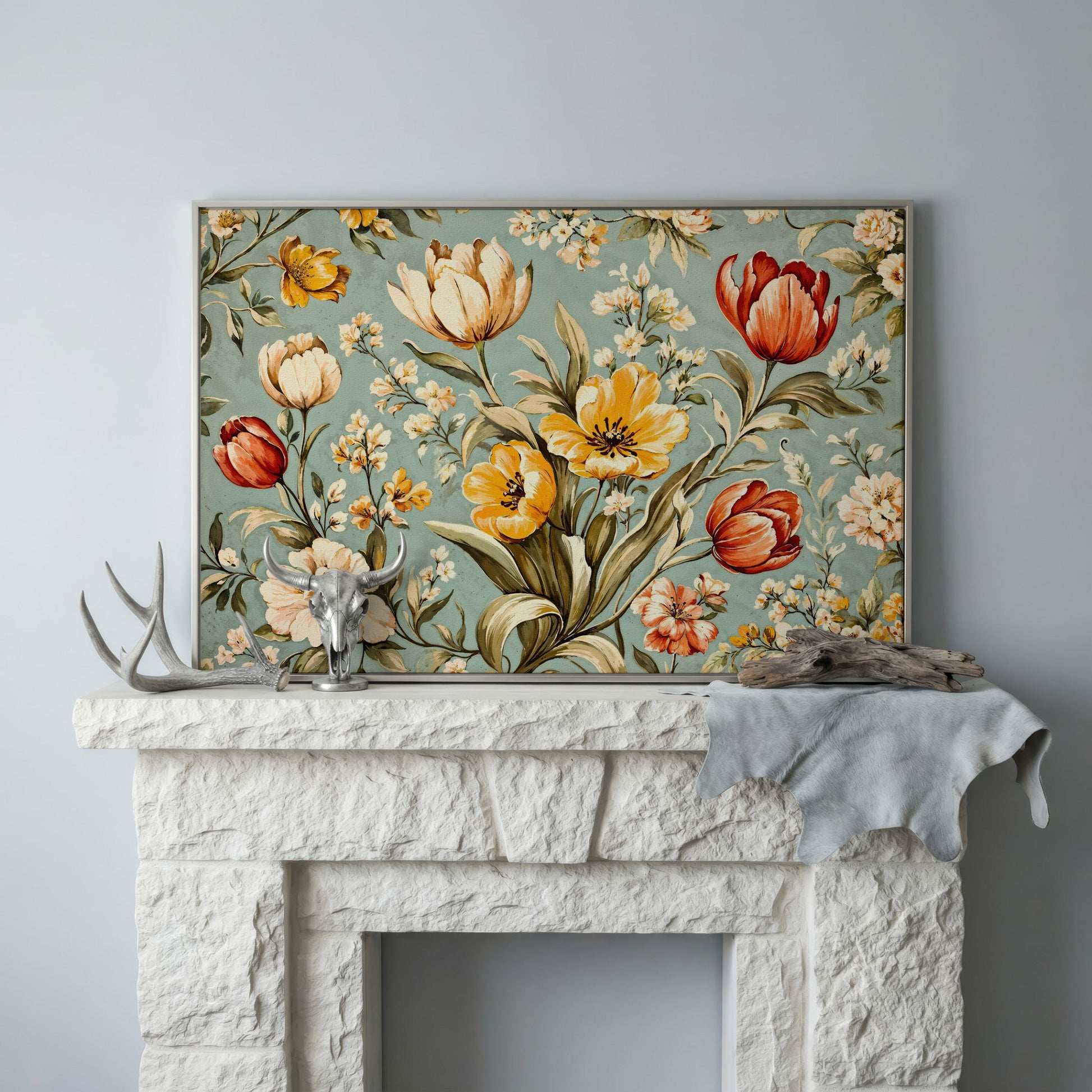 Vibrant Tulips Canvas Wall Art in silver floating frame