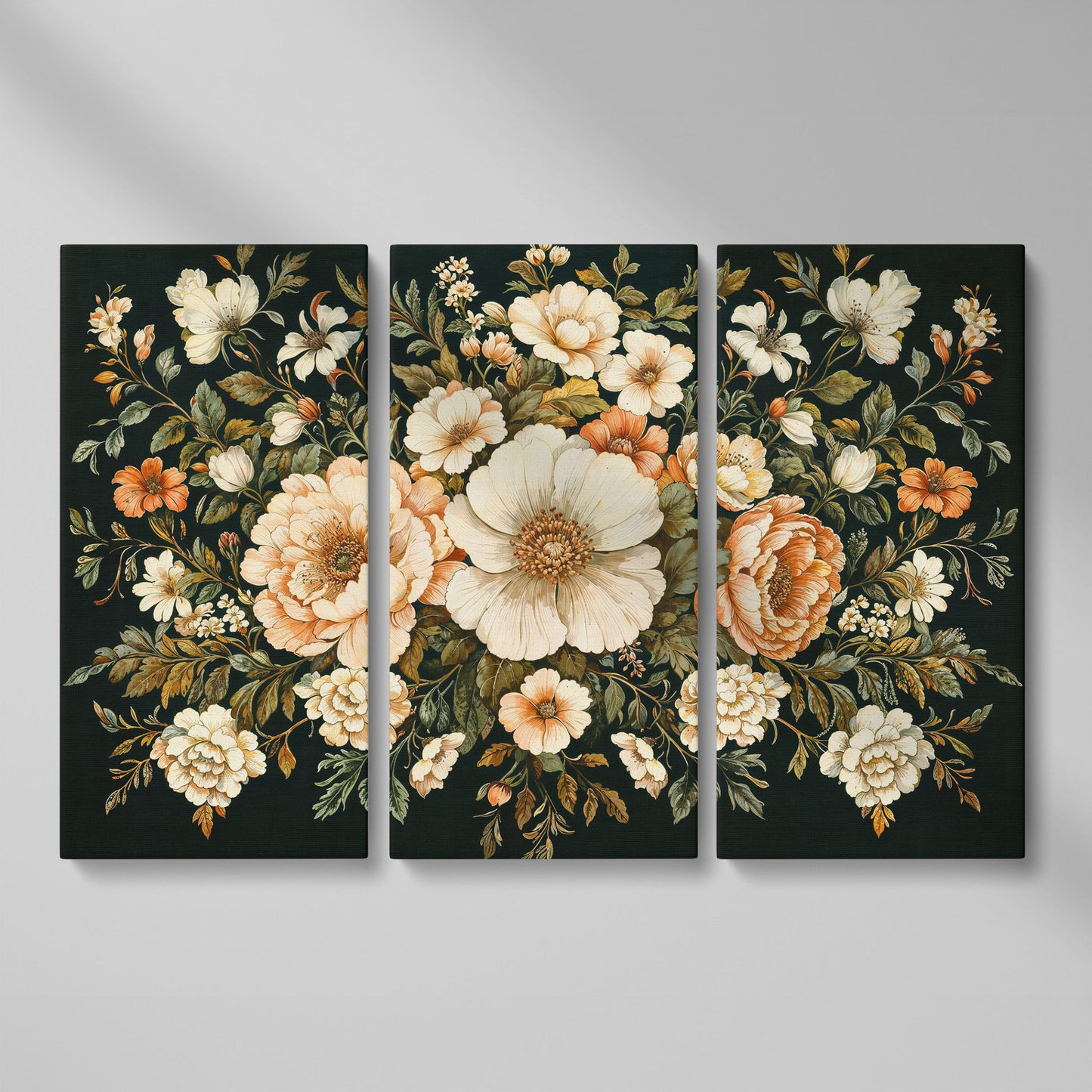 Vintage Floral Bouquet Canvas as 3-panel split version