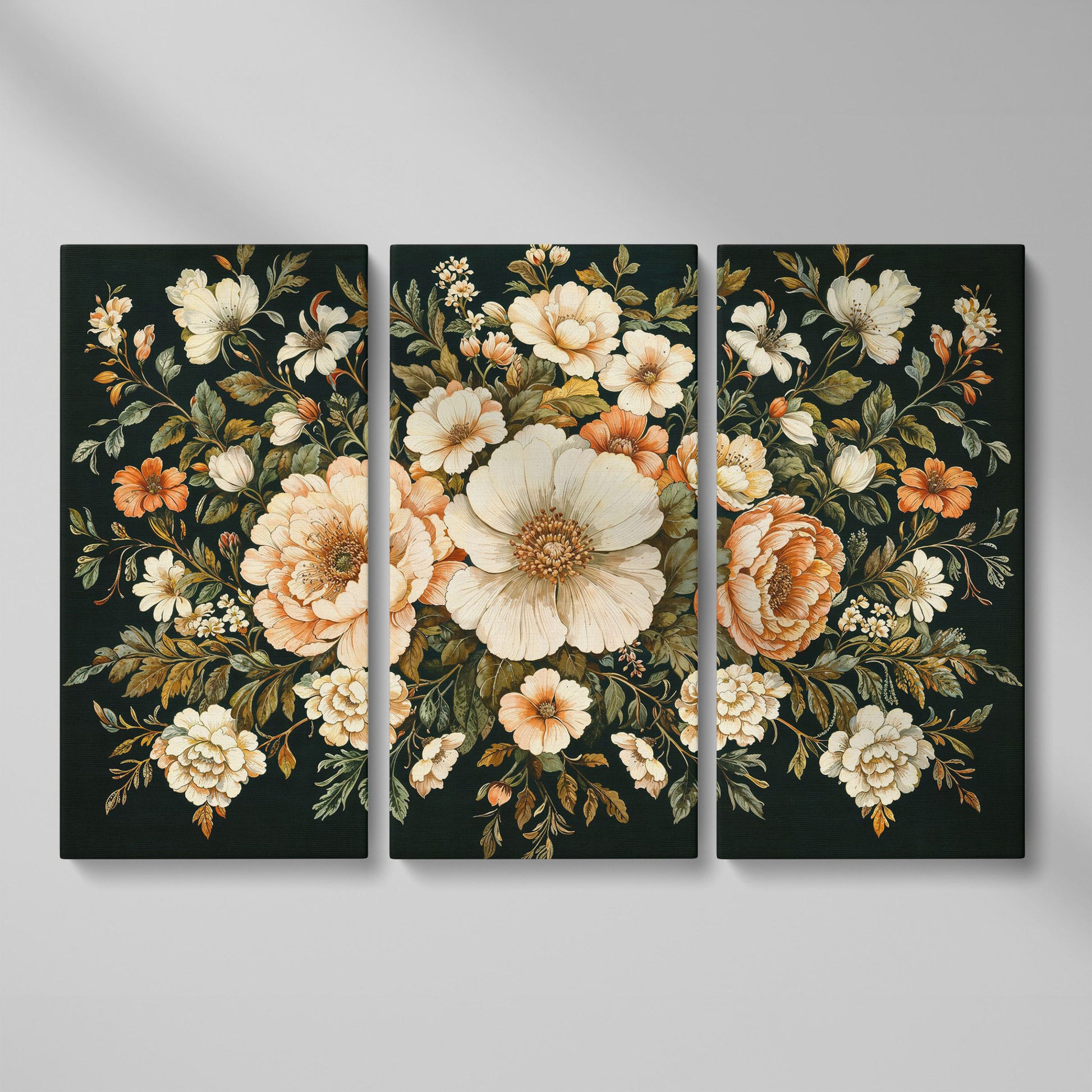 Vintage Floral Bouquet Canvas as 3-panel split version