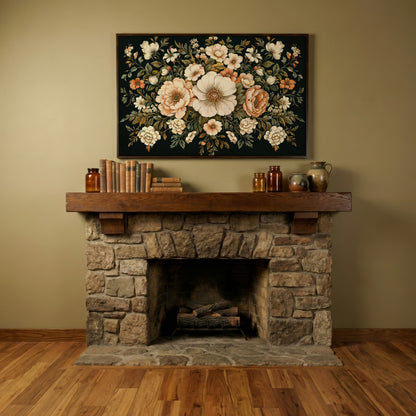 Vintage Floral Bouquet Canvas in dark walnut floating frame