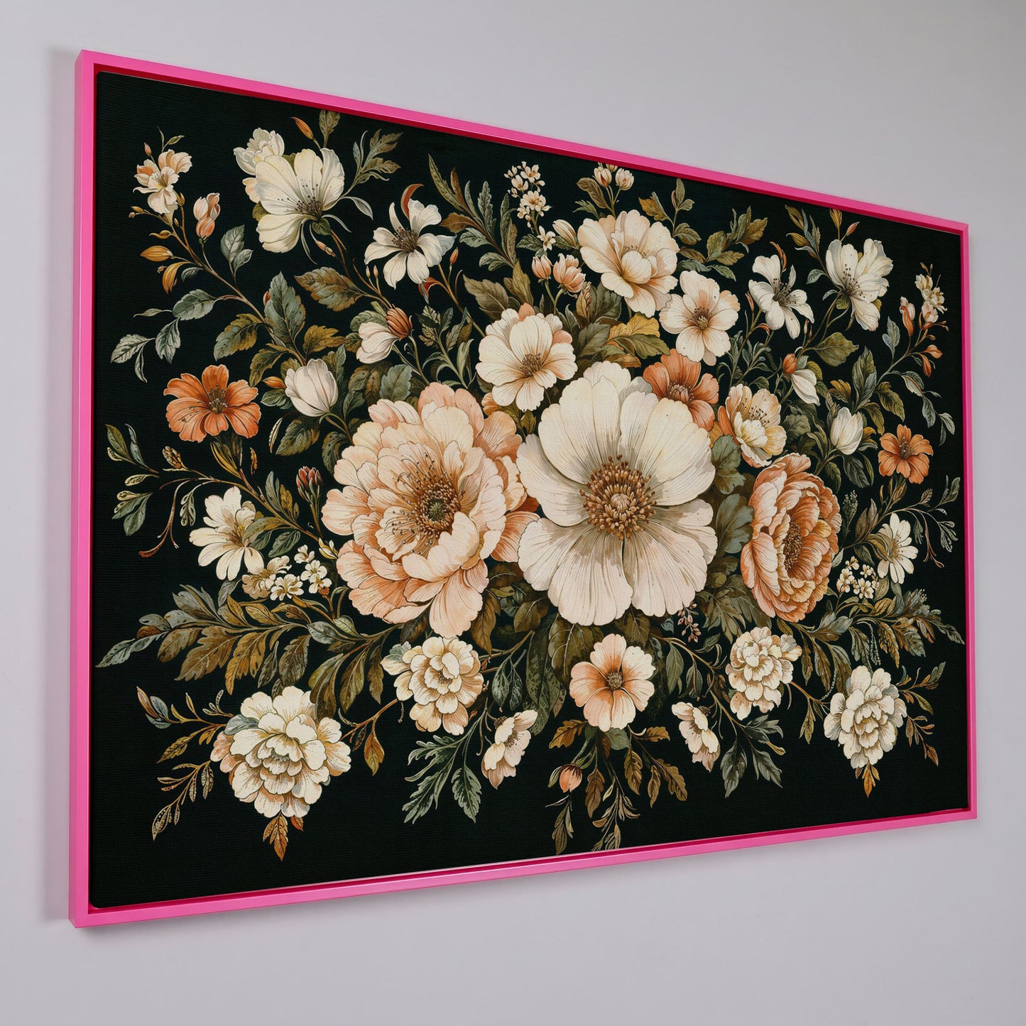 Vintage Floral Bouquet Canvas in pink floating frame
