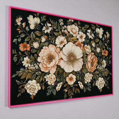 Vintage Floral Bouquet Canvas in pink floating frame