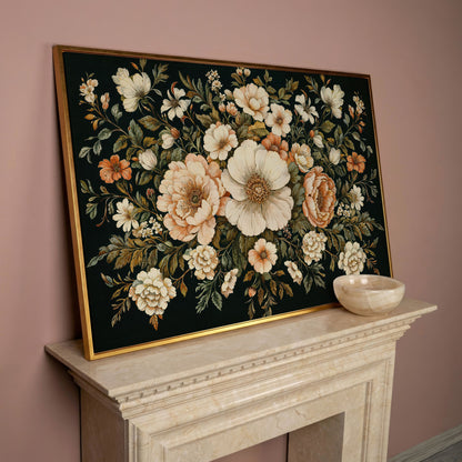 Vintage Floral Bouquet Canvas in rose gold floating frame