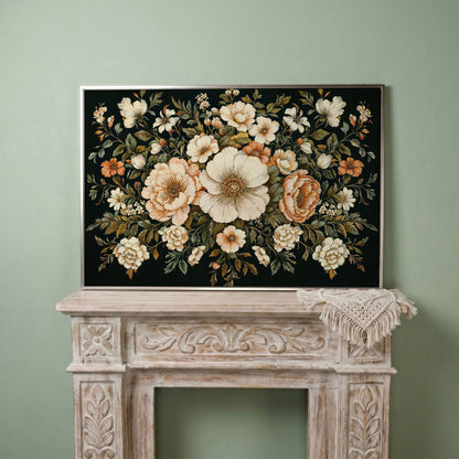 Vintage Floral Bouquet Canvas in silver floating frame