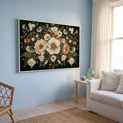 Vintage Floral Bouquet Canvas in white floating frame