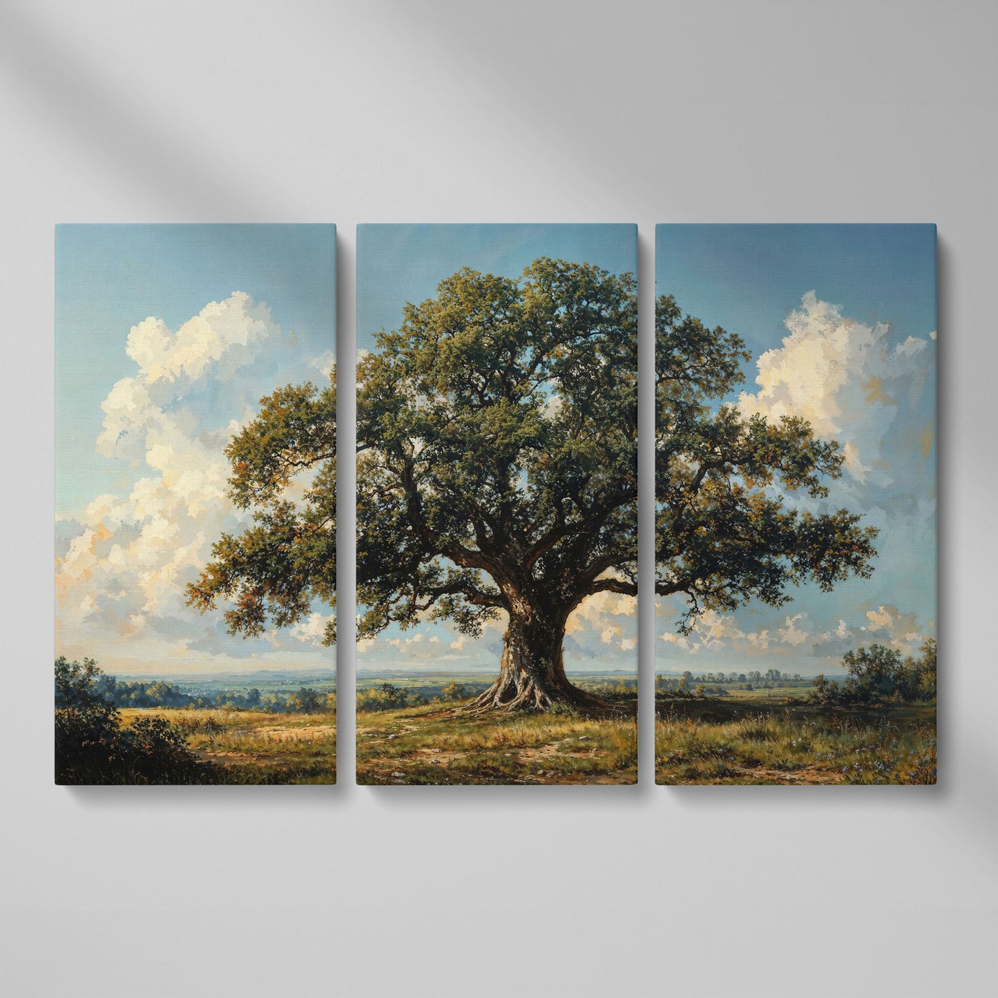 Oak Tree of Life Canvas Print with Rustic Charm as 3-panel split version