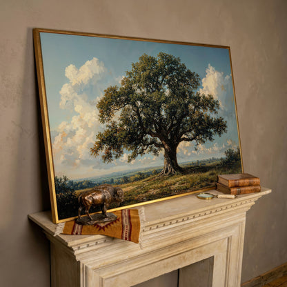 Oak Tree of Life Canvas Print with Rustic Charm in rose gold floating frame