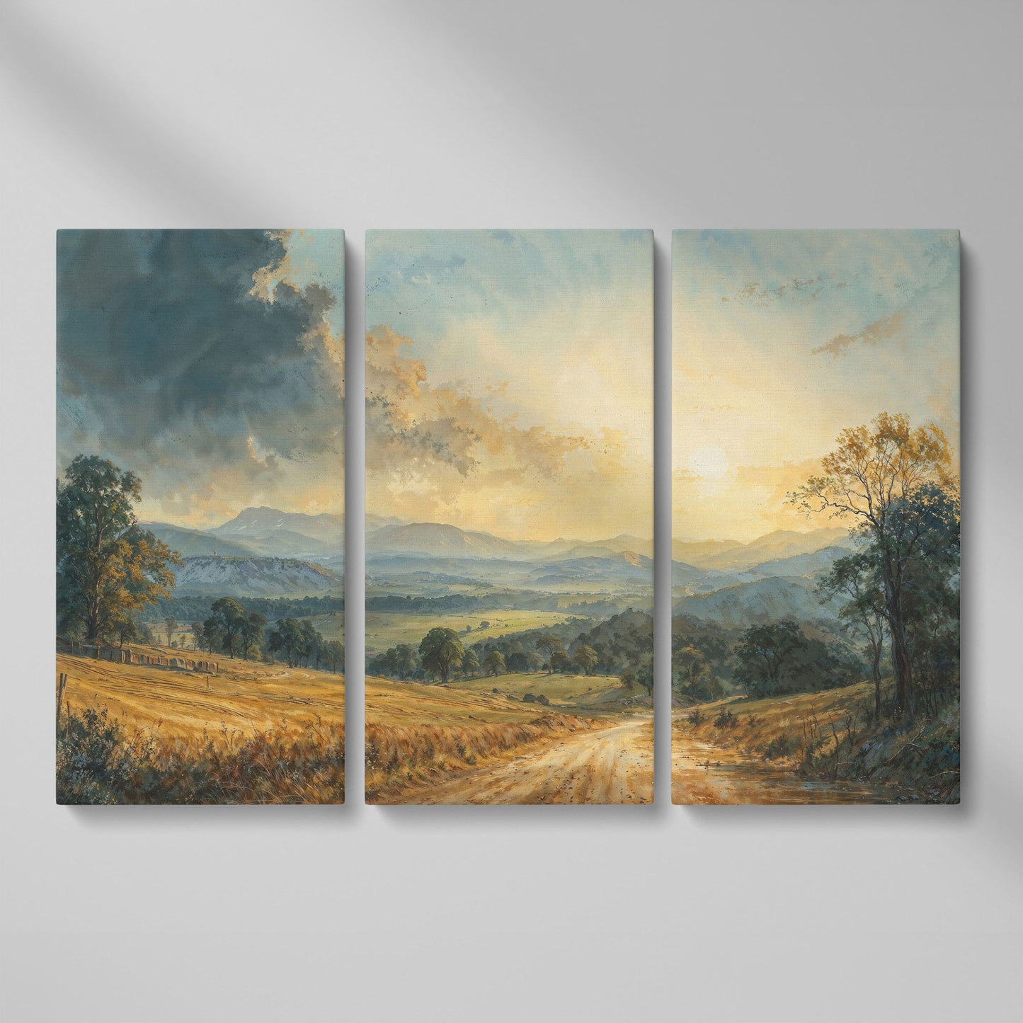 Golden Hour Valley Canvas Wall Art as 3-panel split version