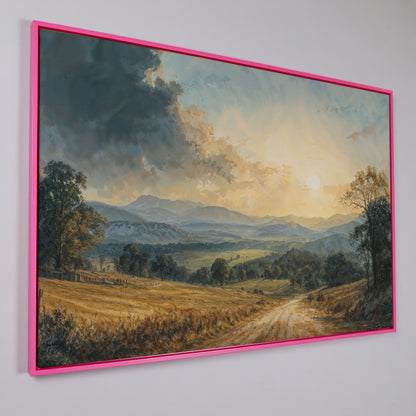 Golden Hour Valley Canvas Wall Art in pink floating frame