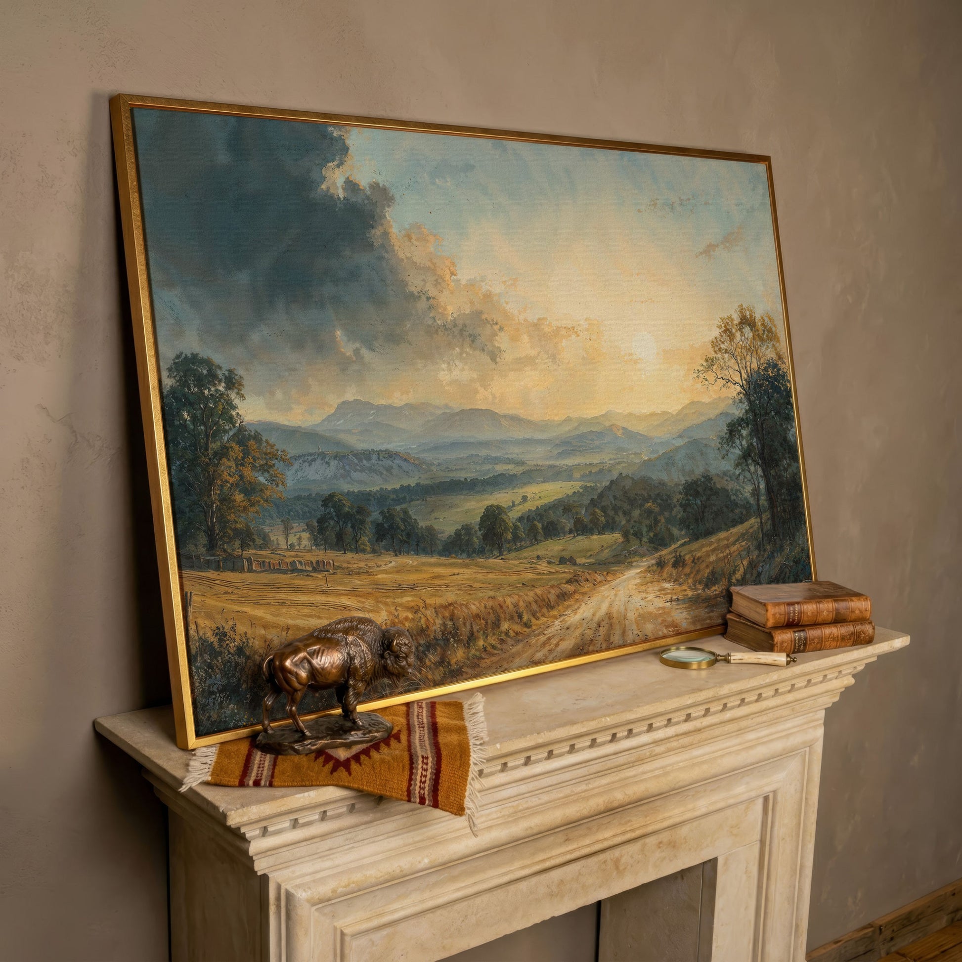 Golden Hour Valley Canvas Wall Art in rose gold floating frame