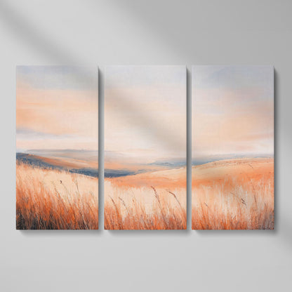 Wheat Field Landscape Canvas Print with Autumn Colors as 3-panel split version