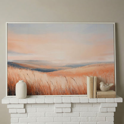 Wheat Field Landscape Canvas Print with Autumn Colors in white floating frame