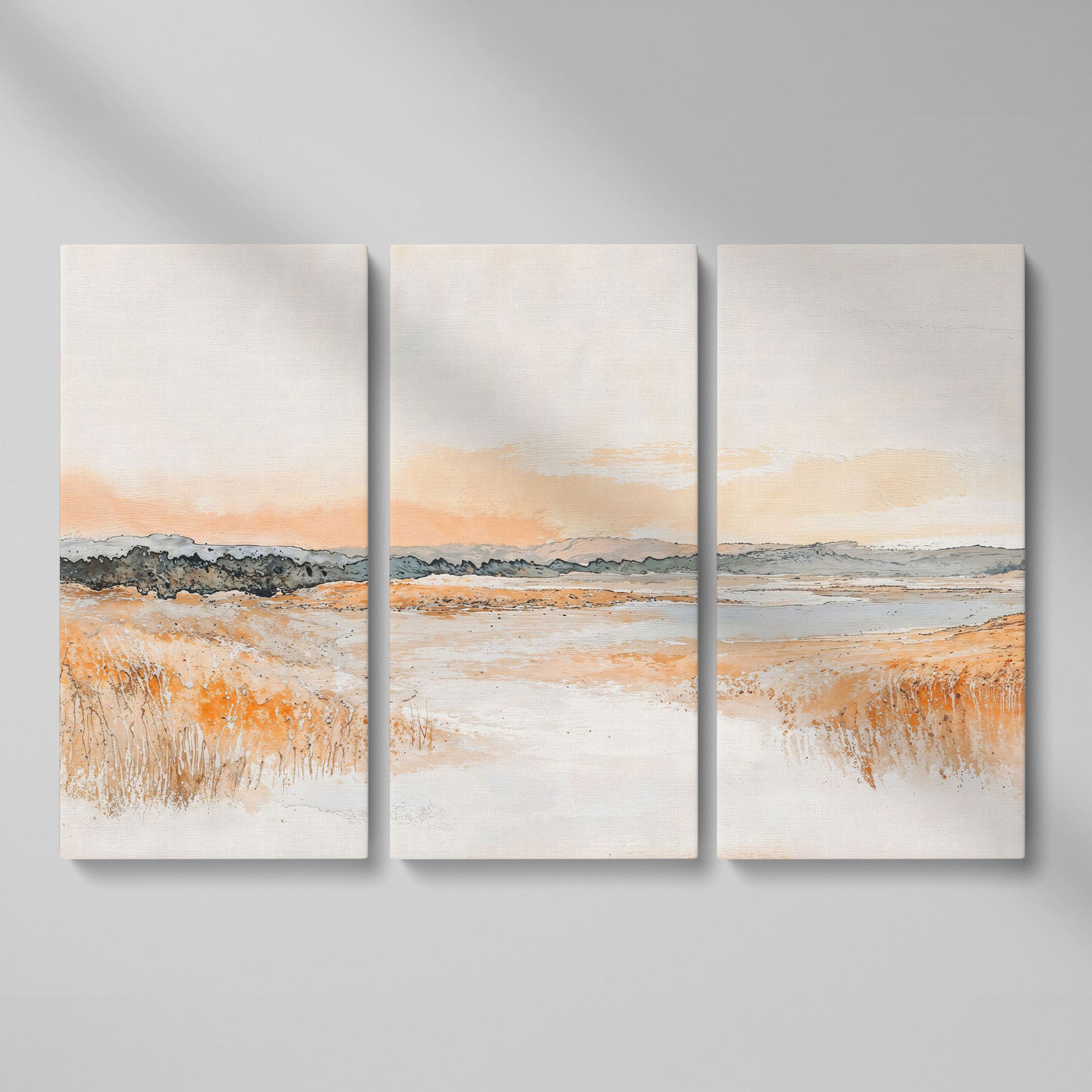 Serene Abstract Landscape Canvas Print as 3-panel split version