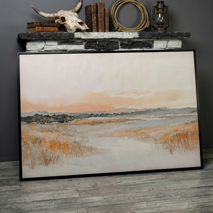 Serene Abstract Landscape Canvas Print in black floating frame
