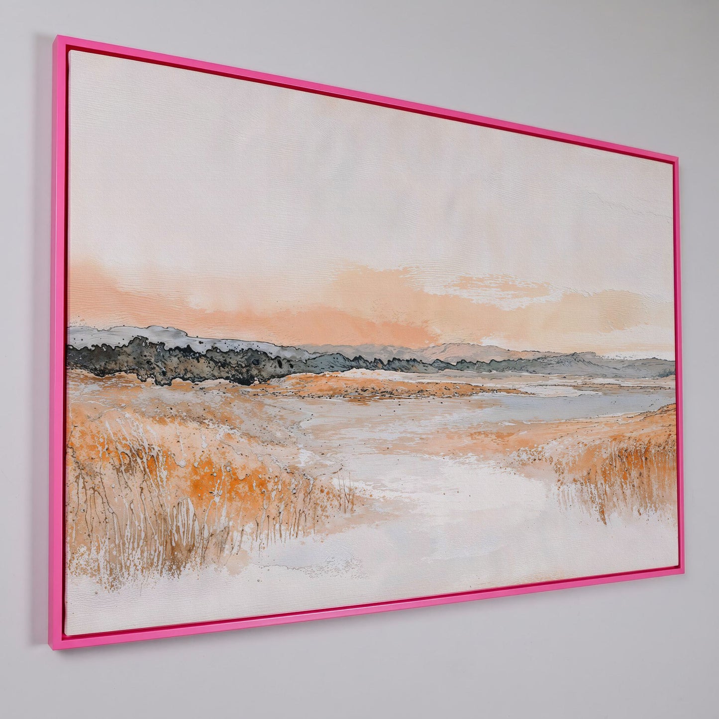 Serene Abstract Landscape Canvas Print in pink floating frame