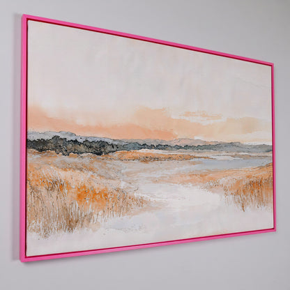 Serene Abstract Landscape Canvas Print in pink floating frame