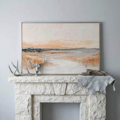 Serene Abstract Landscape Canvas Print in silver floating frame